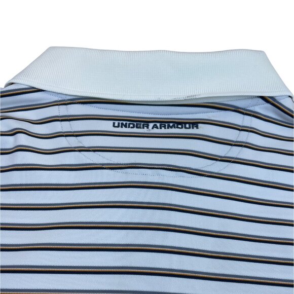 Under Armour Men's White Striped Heatgear Polo Shirt With Loose Fit Sz 2XL - Picture 4 of 8